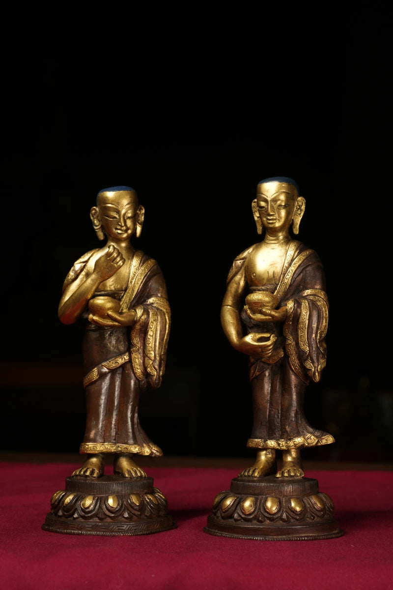 舎利弗と目連（釈迦二大弟子）銅造鍍金仕上げ
