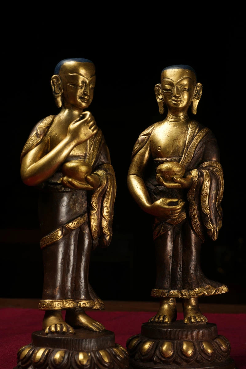 舎利弗と目連（釈迦二大弟子）銅造鍍金仕上げ