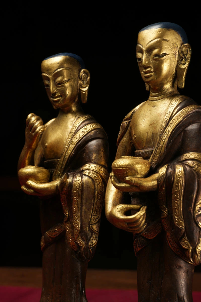 舎利弗と目連（釈迦二大弟子）銅造鍍金仕上げ