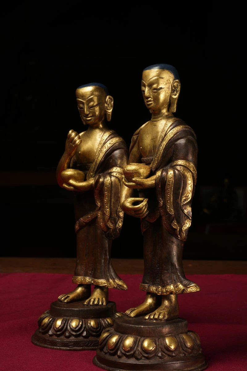 舎利弗と目連（釈迦二大弟子）銅造鍍金仕上げ